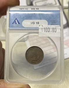 1871 Indian Head Penny Cent Coin, ANACS VG10, Free Shipping, Better Date, (D) - Picture 1 of 6