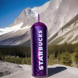 Vaso/taza Starbucks edición limitada tapa cúpula mármol púrpura con pajita 2024 - Imagen 1 de 24