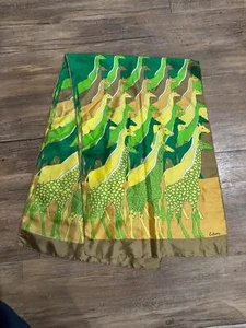 Bufanda retro vintage Echo 70 amarillo y verde audaz jirafa mezcla seda - Imagen 1 de 4