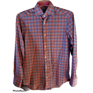 Bugatchi Uomo Men's Long Sleeve Button Dress Shirt Red Checkered Size14.5" 32X33 - Picture 1 of 10