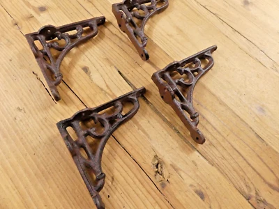 4 Antique Style Shelf Brackets Wall Moun Cast Iron Corbels SMALL 3 1/2" X 4 1/8" - Image 1 of 4