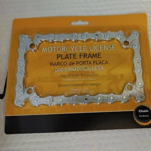 New! Chrome Finish Bike Chain Motorcycle License Plate Frame - Bild 1 von 2