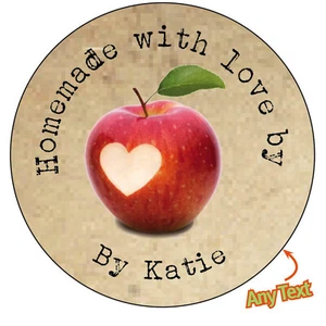 HANDMADE Personalised APPLE HEART Shabby Brown Kraft Effect Favour Stickers 026 - Picture 1 of 1