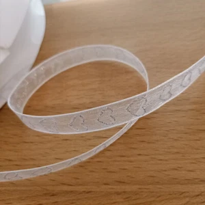 Beautiful Silver Hearts on Sheer White Organza Ribbon 2M 10mm AUS Free Post LQ/s - Picture 1 of 6
