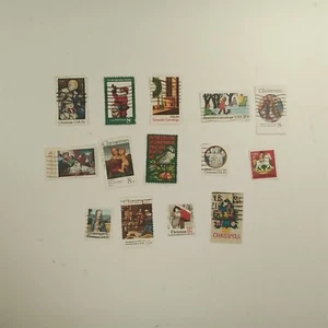 14 Vintage Christmas Holiday Used Postage Stamp Lot: Mary & Jesus, Tree, Santa - Picture 1 of 16