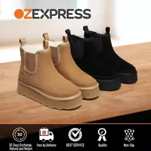 AUSTRALIAN SHEPHERD® UGG Sheepskin Wool Elastic Band Platform Boots Chelsie - Picture 1 of 48
