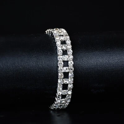 Linha elástica 12,34 quilates zircônia cúbica isca quadrada pulseira feminina feita à mão - Imagem 1 de 4