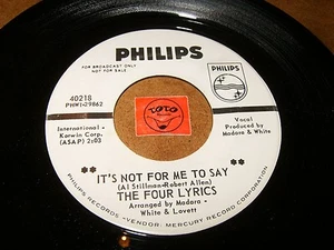 THE FOUR LYRICS - IT'S NOT FOR ME TO SAY - YESTERDAY / LISTEN - TEEN POPCORN - Picture 1 of 2