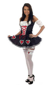 LADIES SEXY QUEEN OF HEARTS DRESS ALICE FAIRY TALE COSTUME FANCY DRESS OUTFIT