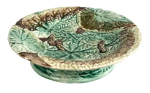 Antique 19C Majolica Begonia Leaves Footed Compote c1880's - Picture 1 of 9