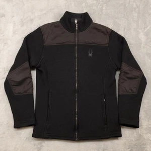 Spyder Jacket Mens Medium Black Gray Core Sweater Full Zip Fleece Ribbed - Picture 1 of 20
