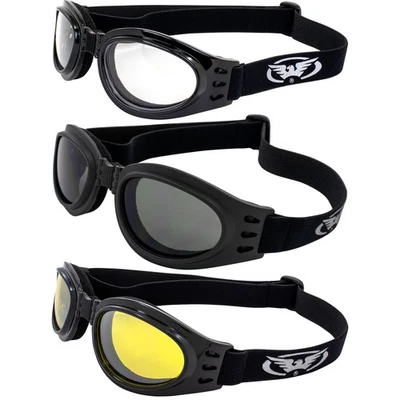 3 Gafas de Moto Burning Man Plegables Fácil Almacenamiento Transparente Amarillo Ahumado Espejadas Foto 1 de 4