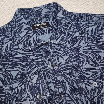 EXPRESS Men's Size L Floral Navy Button Down Shirt 100% Cotton NWOT - Image 1 of 4