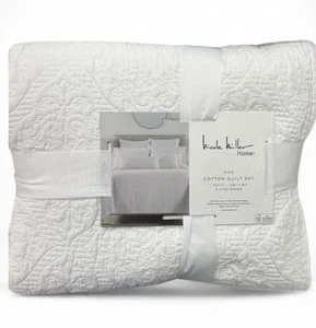 Nicole Miller King White Cotton Quilt Set 106”x92” - Picture 1 of 4