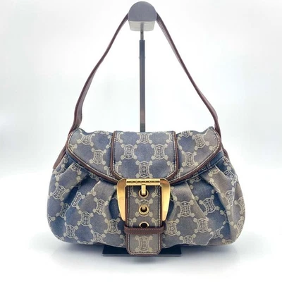 CELINE Denim Paris Macadam One Shoulder Bag Blue Vintage from Japan Used - Image 1 of 4