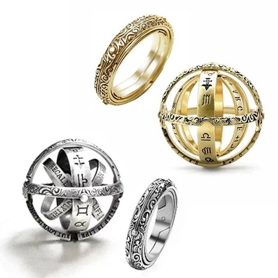 2pack Armillary Ring Folding Horoscope Ring Silver Gold Astronomical Sphere Ring - Image 1 of 4
