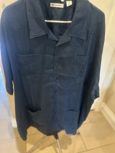 Men’s Cubavera 100% Linen 3X Guayabera Navy Blue Excellent Condition - Picture 1 of 4