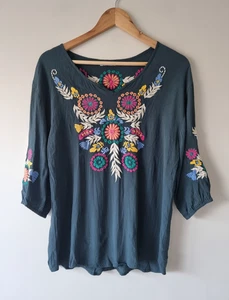 Blusa RIDLEY Verde Bordada Manga 3/4 TALLA MEDIANA Top - Imagen 1 de 7