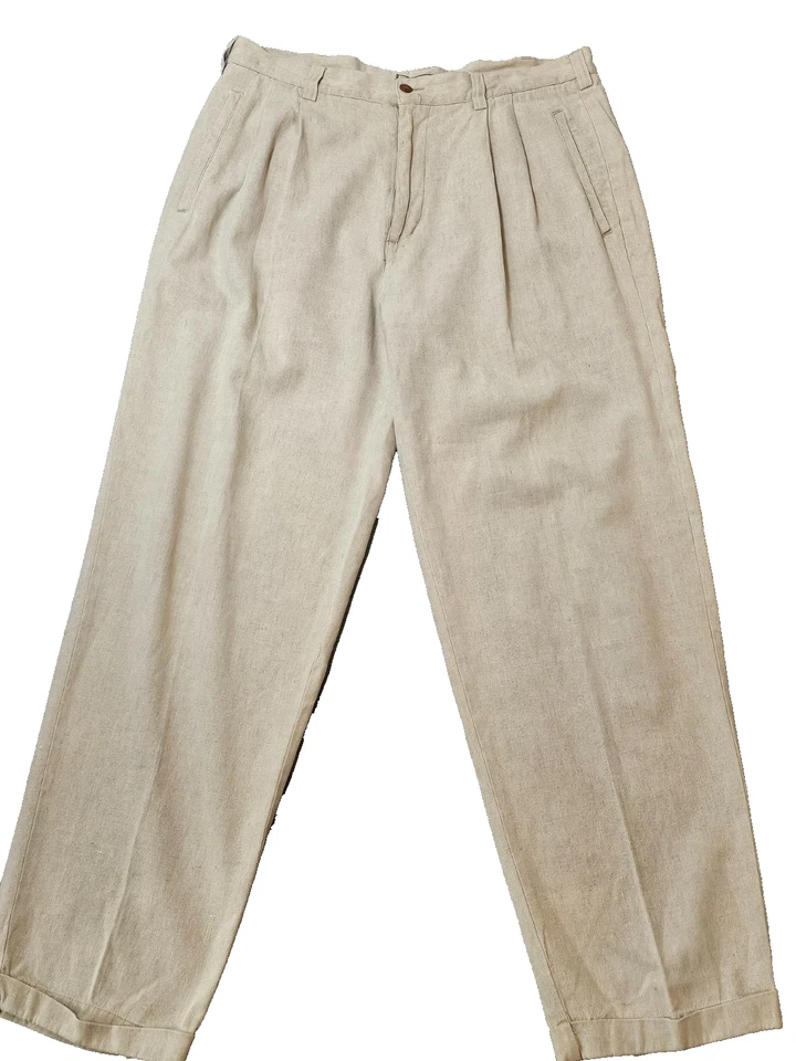 Pantalones Chereskin Para Hombres Beige Tostado Mezcla de Lino Cotten Dobladillo Plisado Delantero 36X32 Foto 1 de 4