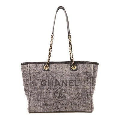 CHANEL CC GHW Deauville Tote Chain Shoulder Tote Bag Straw Navy - Image 1 of 4