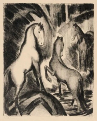 Impresión artística de ritmos de caballo por Ludwig von Hofmann - Litografía simbolista alemana de 1921 Foto 1 de 2