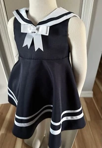 Vintage Sailor Dress Baby  18 Months Nautical Navy Blue White Nautical Dress - Picture 1 of 10
