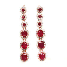 Heated Pinkish Red Ruby & Cubic Zirconia Drop Earrings 925 Sterling Silver
