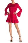 IRO Red Ruffle-trimmed Pleated Silk-satin Jacquard Mini Dress Size 36 NWT