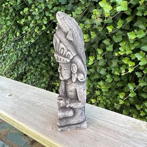 Icono azteca de piedra negra vintage de 8,5" con cabeza de pez réplica primitiva estilizada - Imagen 1 de 5