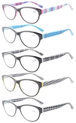 Reading Glasses 5 件装女式读者彩色彩绘眼镜弹簧铰链 — 第 1/4 张图片