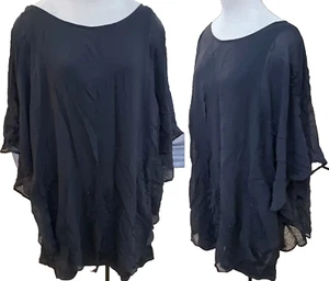 NEW Free People SZ L TUNIC BLACK Oversized SHIRT TOP LONG SLEEVE BEADED LAYERED - Picture 1 of 11
