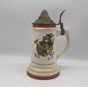 Vintage Work Is The Curse Of The Drinking Class Ceramic Beer Stein With Lid - Picture 1 of 7