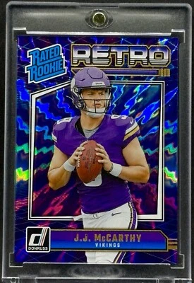 JJ McCarthy RARO NOVATO RC AZUL HIPER REFRACTOR TARJETA DE INVERSIÓN SSP VIKINGS COMO NUEVO Foto 1 de 2