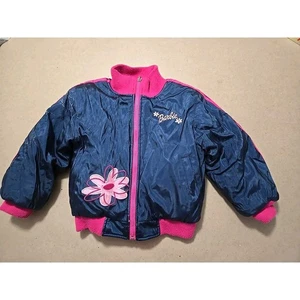 Kinder Barbie Bomberjacke Marine Rosa Blume Reißverschluss Track Style Oberbekleidung Größe 6 - Bild 1 von 17