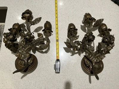 Пара изысканных бра с настенным креплением конец 19 века бронза цветочный газ 3 лампы - Изображение 1 из 4