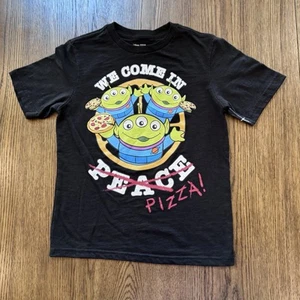Disney Pixar Toy Story Alien Pizza Shirt Kids Size M (8) Black Graphic Tee - Picture 1 of 3