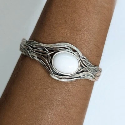 Or Paz PZ Israel Sterling Silver White Agate Cuff Bracelet 925 - Image 1 of 4