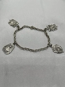 Sterling Silver Charm Bracelet Religious Saints Vintage Jewelry - Picture 1 of 17