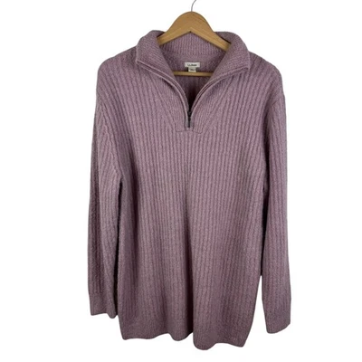 LL Bean Wool Blend Quarter Zip Pullover Sweater Size XL Purple Ribbed Knit Comfy - Image 1 of 4