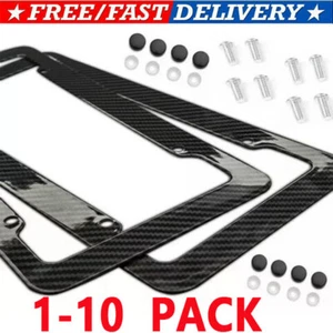 Black Car Carbon Look License Plate Frame Cover Front & Rear Universal - Picture 1 of 9