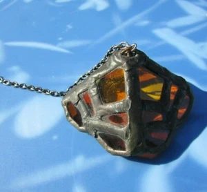 Antique Miniature Stained Glass Light Hanging Ceiling Fixture Pewter Dollhouse - Picture 1 of 12