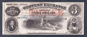 U.S.A . - Western Exchange. 1857 3 Dollars.. Omaha City - Nebraska.. UNC - Imagen 1 de 2