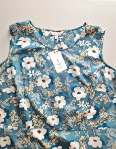 Seasalt Size 22 RRP £66 BNWT Teal/White Floral Sleeveless Midi Dress Pockets - Picture 1 of 19