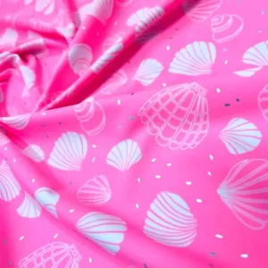 Spandex Fabric Pink Clam Shell Print 4-way Stretch 60" wide Swimsuit By the Yard - Picture 1 of 7