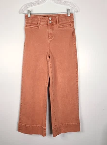 ANN TAYLOR The Wide Leg Cropped Jeans 0 High Waist Peach Pink Boho Minimalist - Picture 1 of 11