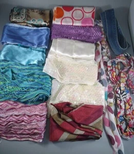 Teen Fashion Scarves & Belts - Sequins Polka Dots Mixed Fabrics - Lot Of 14 - Picture 1 of 14