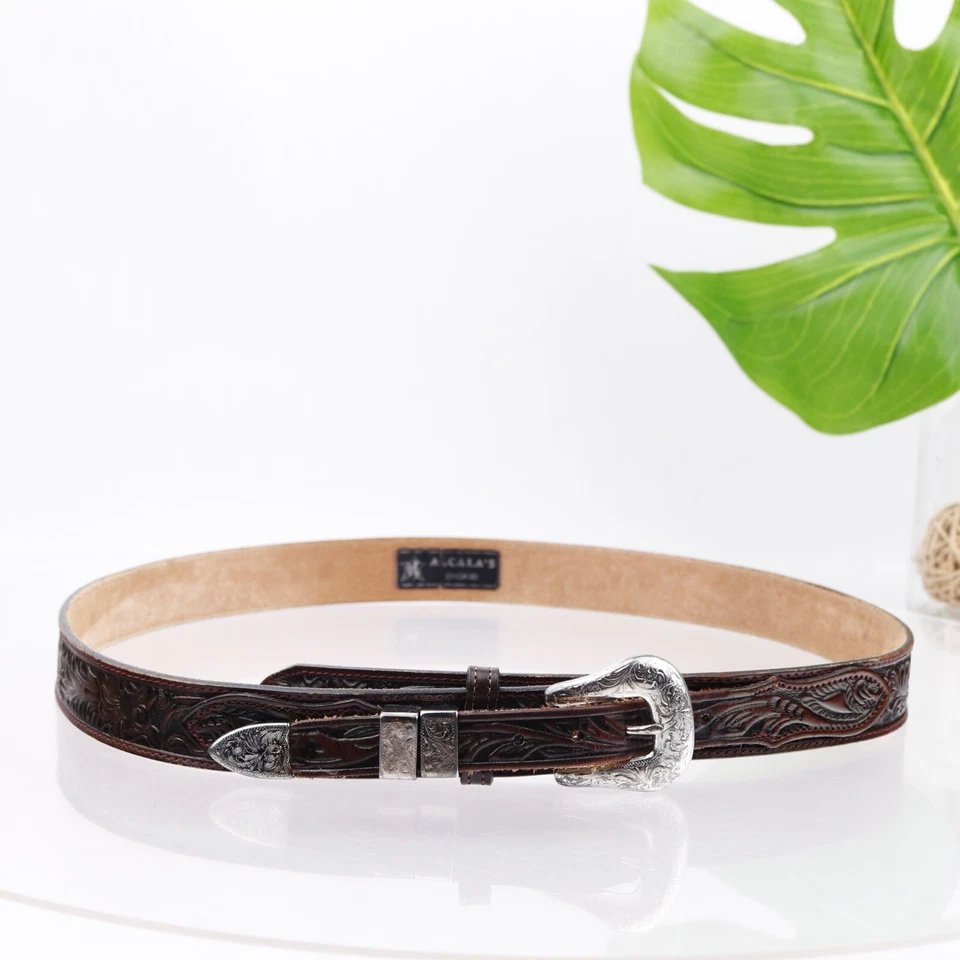 Cinturón para hombre Nocona talla 40 Western Tooled cuero marrón punta de metal Texas EE. UU. Foto 1 de 4