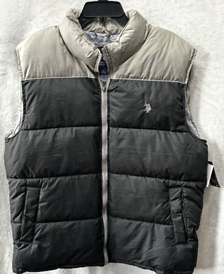 US Polo Assn. Puffer Vest Mens Size L Black Gray RN 110078 New w Tags Full Zip - Image 1 of 4