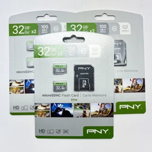 New! (Three Packs!) PNY MicroSDHC Flash Card Elite 32gb Go x2 - 192 GB in TOTAL - Picture 1 of 3