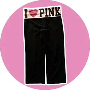 Y2K VTG VICTORIA SECRET PINK CAPRIS EUC HTF SIZE SMALL I ❤️ PINK BLING WAIST - Picture 1 of 10